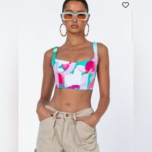 Princess Polly MIKAYLE Abstract Multicolored Crop Top Size 4 Shirred Back